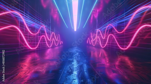 neon light, shaking frame, music wave