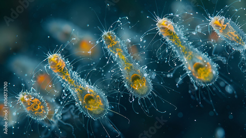 Macro Close-up of Probably Chaetoceros Pseudocurvisetus or C. Curvisetus Diatom Under Microscope, Marine Phytoplankton Organism, Generative Ai

 photo