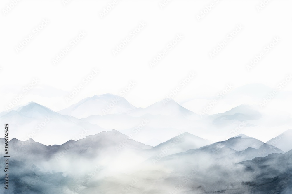 White tones watercolor mountain range on white background with copy space display products blank copyspace for design text photo website web banner 