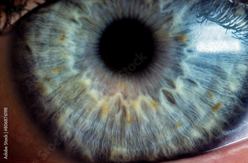 Eye close-up, details, super macro, technology, health, medicine, examination, microscope, bright, color, beautiful