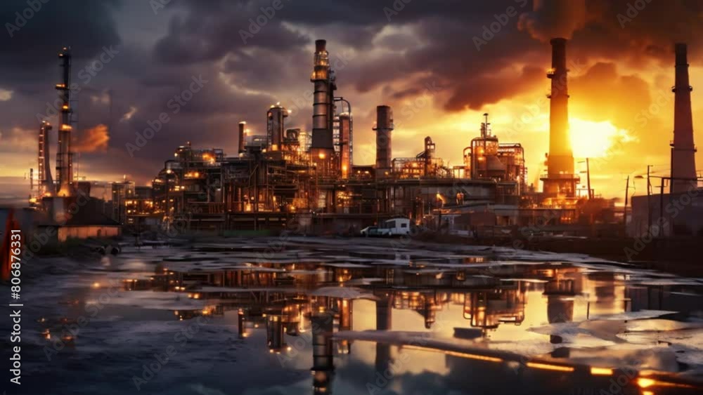 Industry with refinery and oil storage tanks in Asia at sunrise Industry with refinery and oil storage tanks in Asia at sunrise