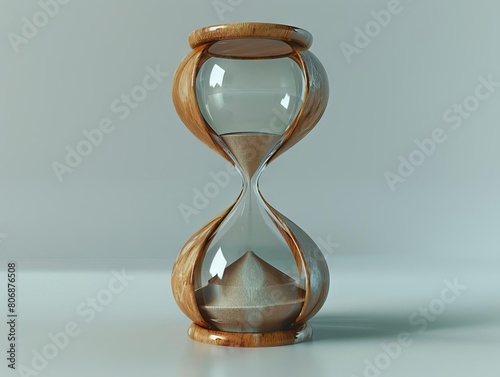 Understated 3D render of a digital NetZero emissions numberless clock, sand timer design, symbolic meaning