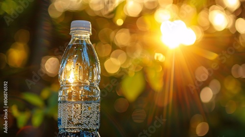 Behold the mesmerizing interplay of sunlight and water as it dances upon the surface of a simple bottle