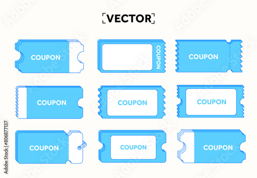 Coupon stack set. Set of coupon stack templates in different style, isolated on background. Printing coupon or voucher template. Coupon code or voucher. Vector illustration. High quality vector