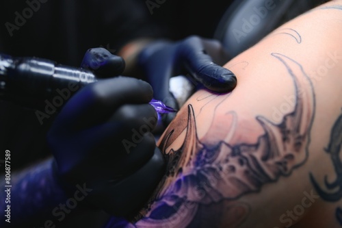Professional tattoo artist makes a tattoo