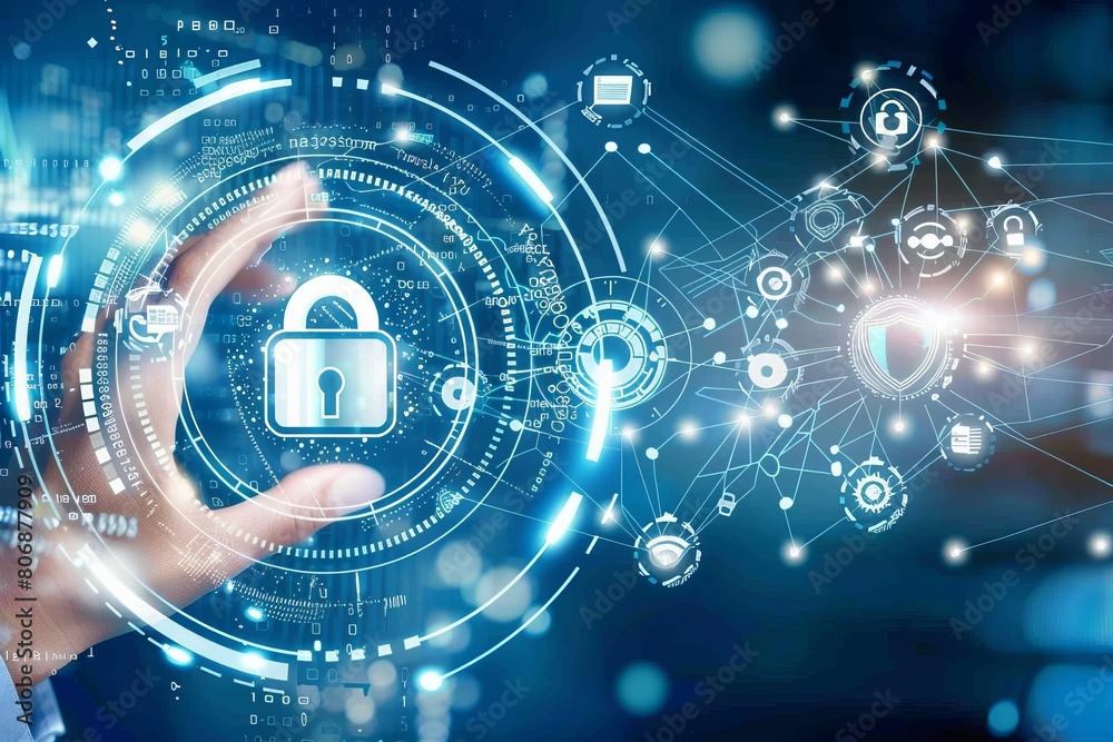 Obraz premium Utilize HTTPS and padlock protections to secure business networks, using API and OAuth to enhance data privacy and protect against malware threats.