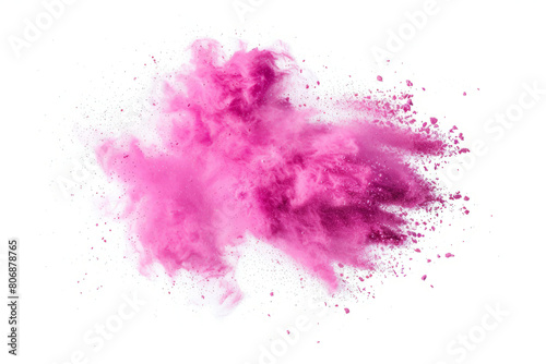 cute burst of colored powder exploding on a clean white backdrop.