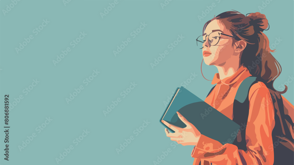 Young woman with wallet on color background style