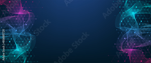 Abstract Big Data visualization digital network connection concept background. Artificial intelligence and engineering technology. Global network, Lines plexus, minimal array. Vector illustration