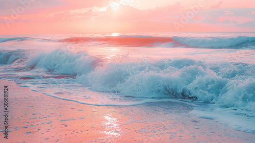 Vibrant Summer Seascape: A Stunning Horizontal Banner Showcasing Bright Blue-Pink Ocean Waters