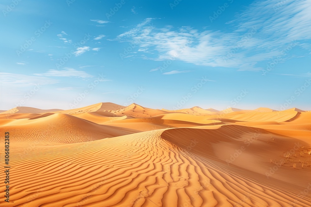 Clear blue sky above vast desert dunes in breathtaking landscape