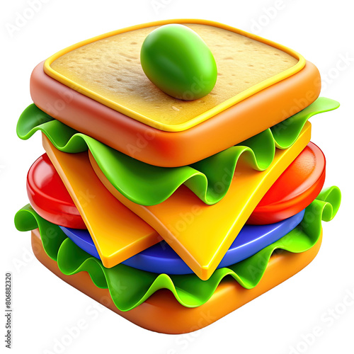 Sandwich icon, 3D render style, isolated on white or transparent background, cutout.