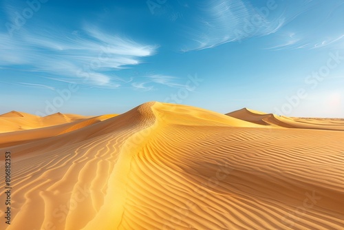 Breathtaking view of vast desert dunes beneath clear blue sky