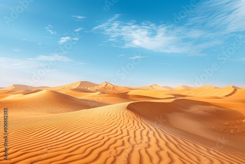 Clear blue sky above vast desert dunes in breathtaking landscape