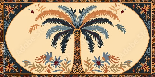 Hand-drawn date palm tree with charming Middle Eastern folk art flair