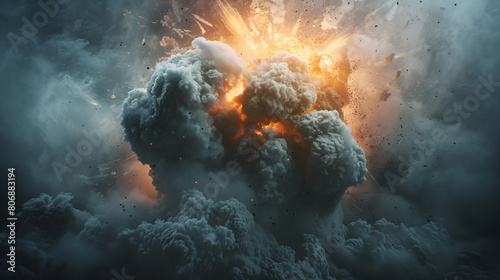 Explosive Image of a Nuclear Bomb Detonation, Fiery Blast with Mushroom Cloud and Devastation, Catastrophic Warfare, Generative Ai