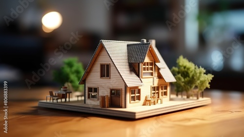 House model on wood table. Real estate agent offer house, property insurance and security, affordable housing concepts