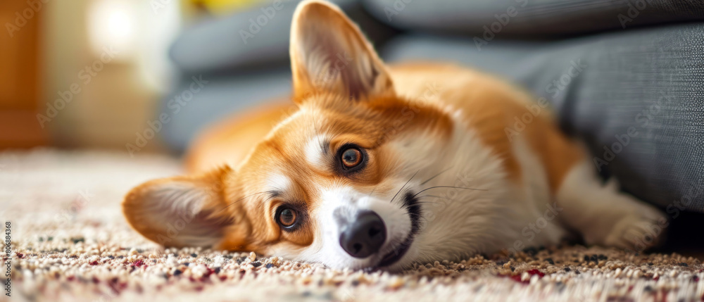 Close up of welsh corgi breed dog. Cute portrait of puppy. Generative ai Close up of welsh corgi breed dog. Cute portrait of puppy. Generative ai