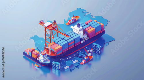 Global Logistics and Procurement Management: An Intricate 3D Isometric Flat Illustration Capturing the Industry's Complexities