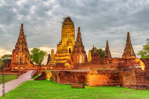 Sunset view of Wat Chaiwatthanaram in Ayutthaya, Thailand photo