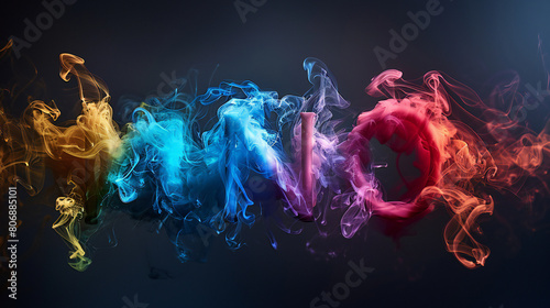Vivid Alphabet Blend: Artistic Smoke Display in Vibrant Colors Forming Letters M, N, O on Black Background photo