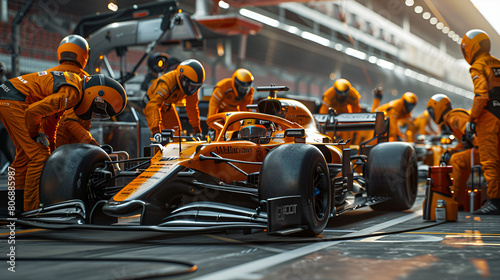 Professional Pit Crew Ready for Action as Their Teams Race to Victory, Motorsport Racing Event, Generative Ai