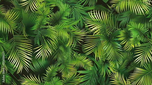 Seamless pattern of lush date palm fronds showcasing captivating array of green shades
