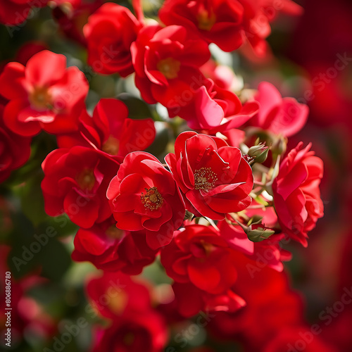 Close up of red geranium flowers in the garden  stock photo