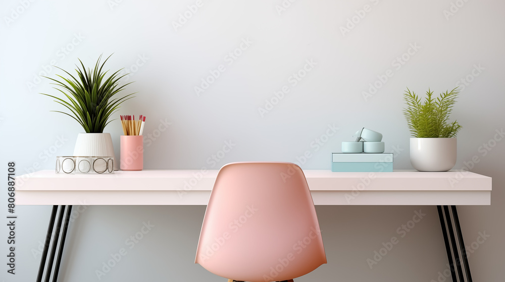 working desk on clean pastel light and white isolated background working desk on clean pastel light and white isolated background