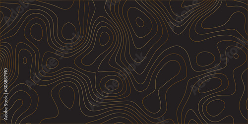 Abstract black golden gradient Topographic line map pattern background. Contour elevation topographic and textured Background Modern design with black background with topographic wavy Patte. photo