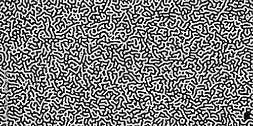 Turing reaction diffusion monochrome seamless pattern with chaotic motion. Linear design with biological shapes. Organic lines in Memphis. abstract turing organic wallpaper background.
