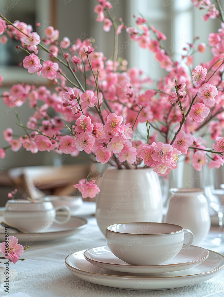 table setting with pink flowers, dinner, wedding table setting with pink flowers, dinner, wedding