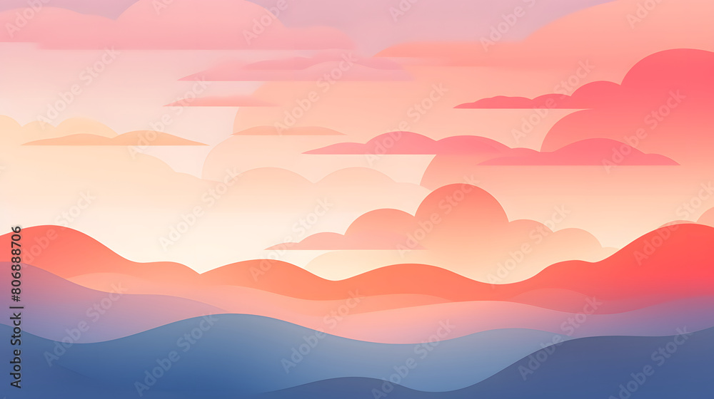 Obraz premium Digital sunset flat illustration graphic poster background