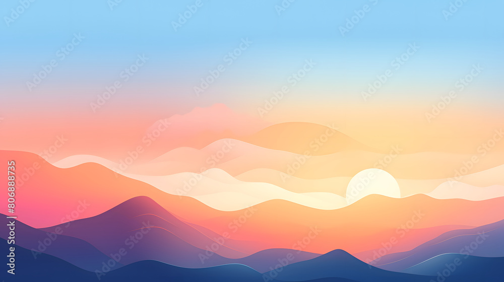 Digital sunset flat illustration graphic poster background