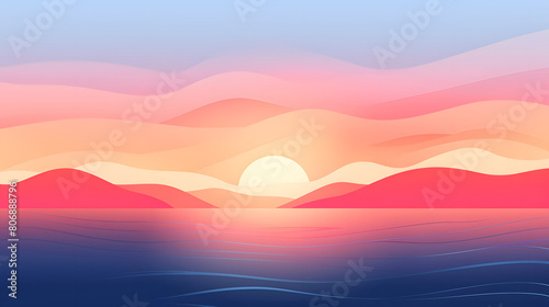 Digital sunset flat illustration graphic poster background © yonshan