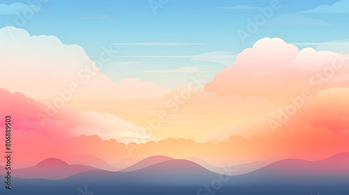 Digital sunset flat illustration graphic poster background
