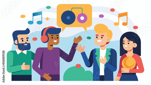 Whether it was an obscure indie band or a popular hit the Social Listening Session encouraged an openmindedness towards new and undiscovered music. Vector illustration