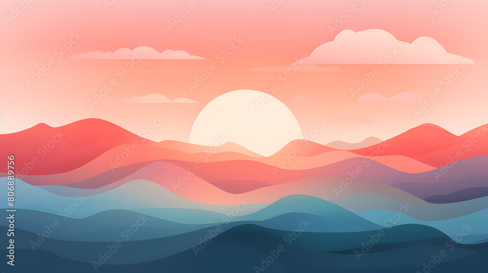 Digital sunset flat illustration graphic poster background