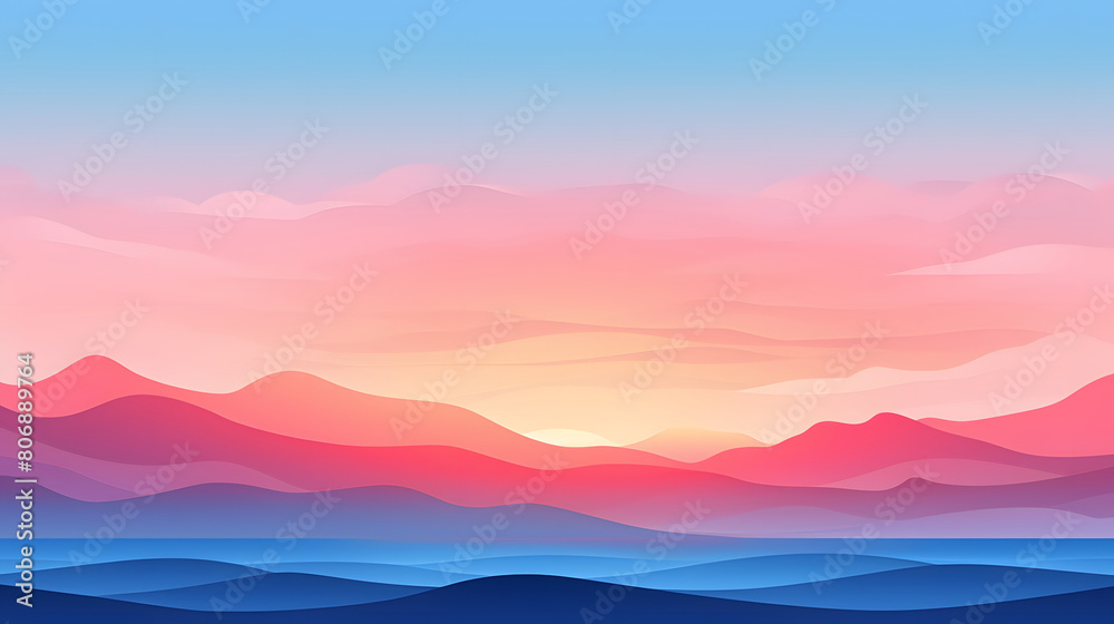 Digital sunset flat illustration graphic poster background