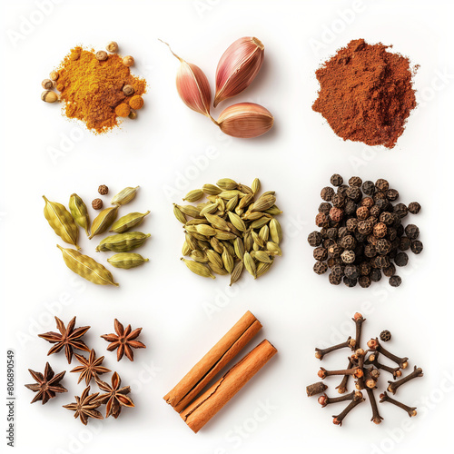 Various Spices Set. Top Close-up View. Culinary Background. Ai Generative