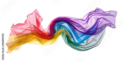 Rainbow pride color fabric floating in the air isolate on transparency background PNG