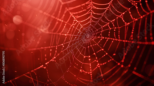 Intricate Spider Web or Cobweb Pattern on Vibrant Red Background, Halloween Decoration or Horror Concept, Vector Illustration, Generative Ai