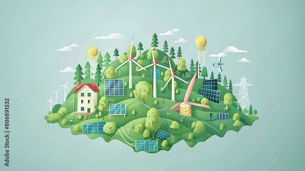 Illustration Set on Sustainability, ESG, Green Energy, Environmentally Friendly Concepts, Generative Ai


