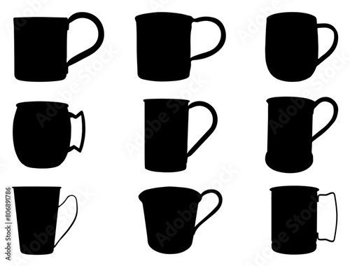 Cocktail copper mugs silhouette vector art