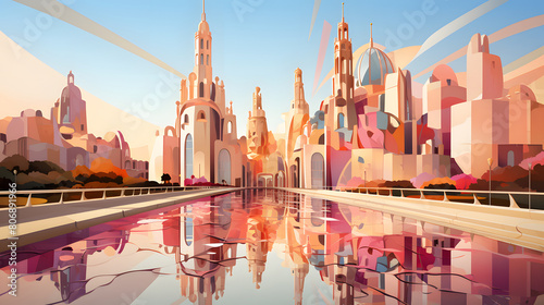 Digital casa mila in barcelona flat vector art illustration abstract graphic poster background photo