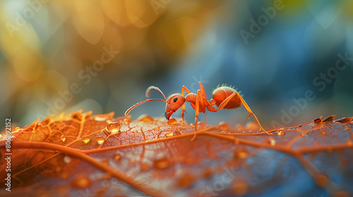 Graceful Ant Standing on Leaf  Close-up Shot of Ant in Natural Habitat  Nature Wildlife Photography  Generative Ai  