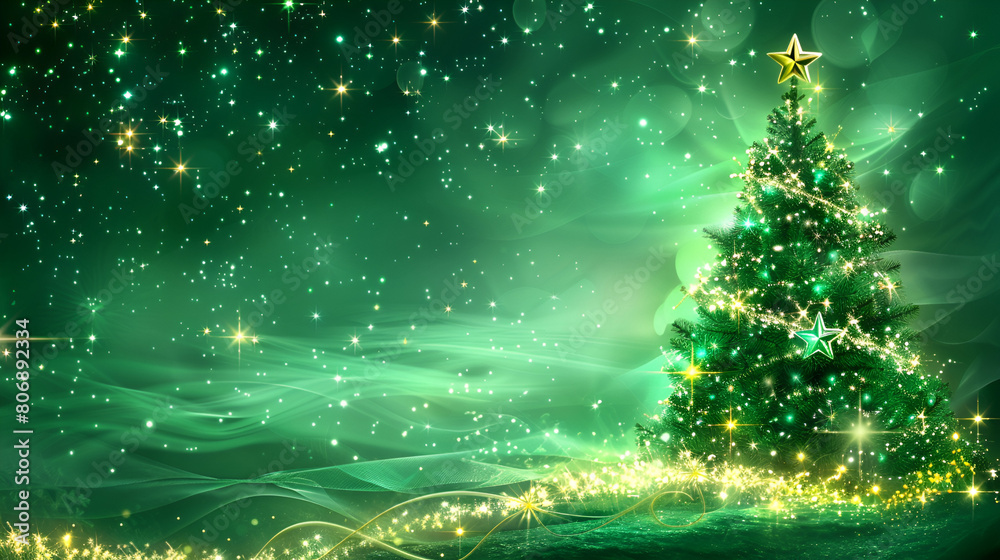 Christmas Tree Element with Green Stars, Festive Holiday Decoration, Generative Ai

