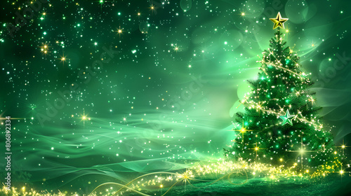 Christmas Tree Element with Green Stars  Festive Holiday Decoration  Generative Ai  