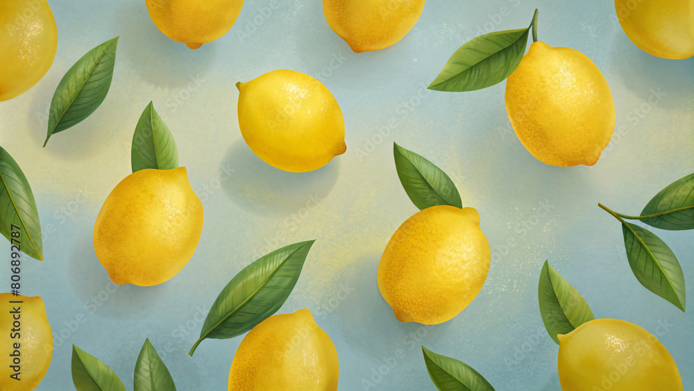 A pattern featuring fresh lemons on soft color background