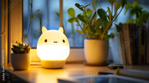 A cozy desk lamp with adorable shapes and a smiling face, illuminating your workspace with playful charm.